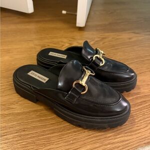 Steve Madden Black Slip-On Loafers with Gold Accent